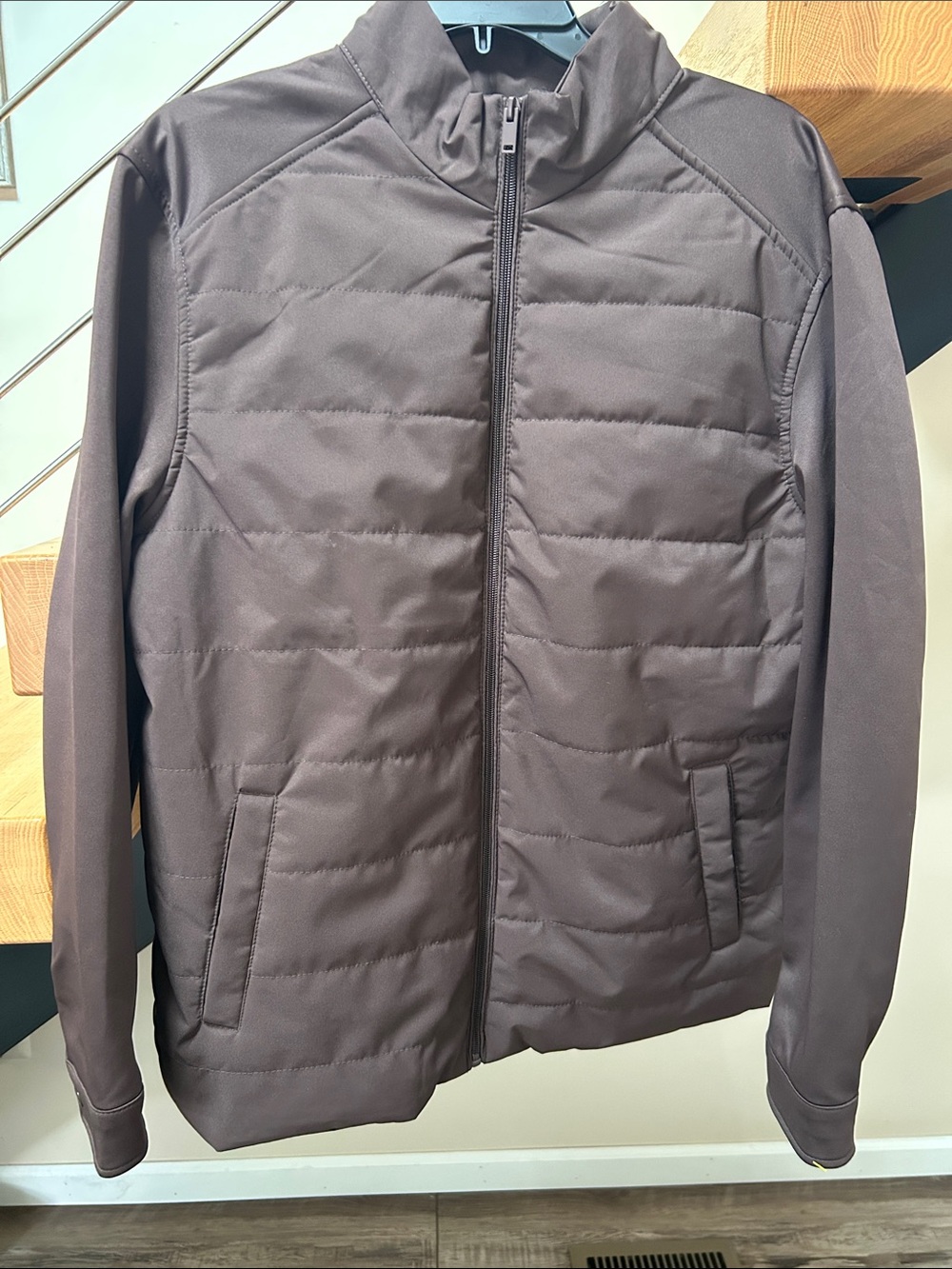 Men's Quilted Puffer Jacket in Brown - Zip Front